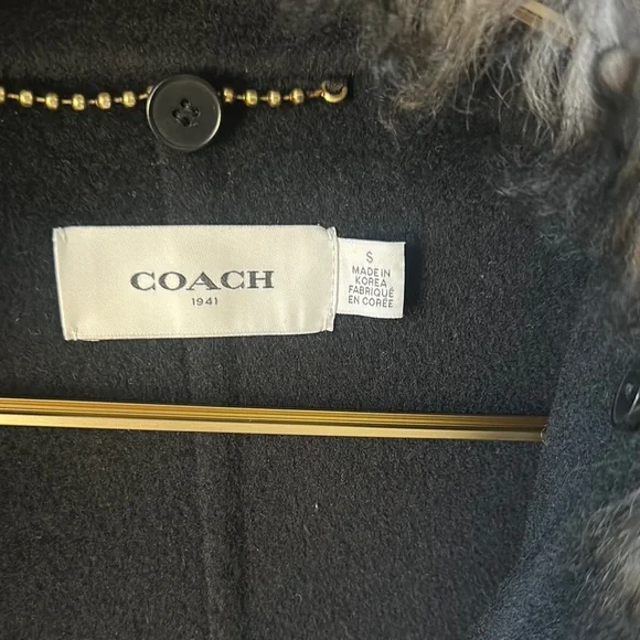 Coach Charcoal Coat with Faux Fur Collar - Picture 2 of 6